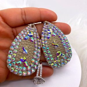 Handmade Faux Leather Teardrop Earrings Covered In Glitter